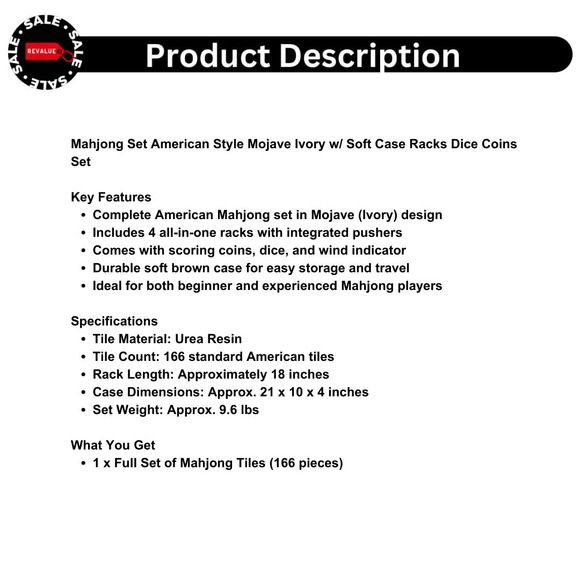 Mahjong Set American Style Mojave Ivory w/ Soft Case Racks Dice Coins Set - Picture 2 of 14